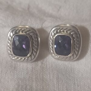 David Yurman Amethyst Albion Stud Earrings, SS, 14k, Omega Backs